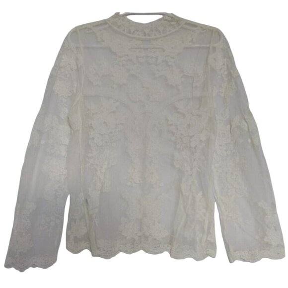 Vintage-Inspired White Lace Blouse With Long Sleeves & Button-Back Closure. - Picture 1 of 7